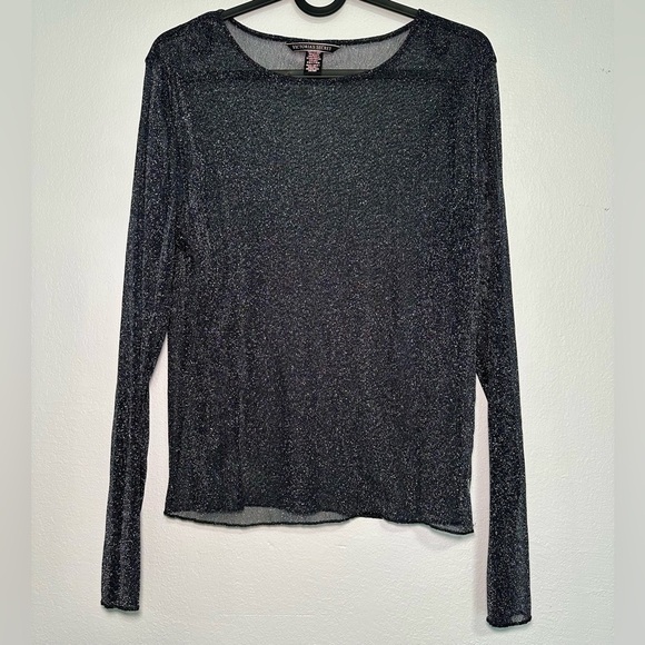 VICTORIA'S SECRET MESH SHINE TEE SHIRT LONG SLEEVE BLACK METALLIC XS/S - Picture 3 of 6